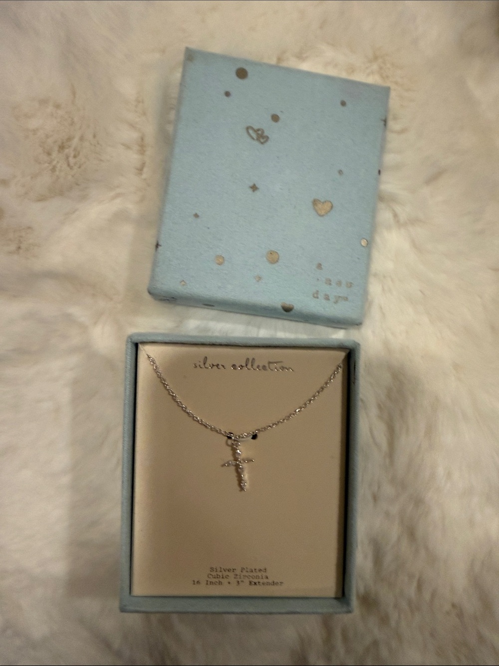a new day Silver Cross Pendant Necklace with Light Blue Box
